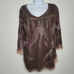Grunge fairy woodsy 3/4 sleeve flower hippy top size xl